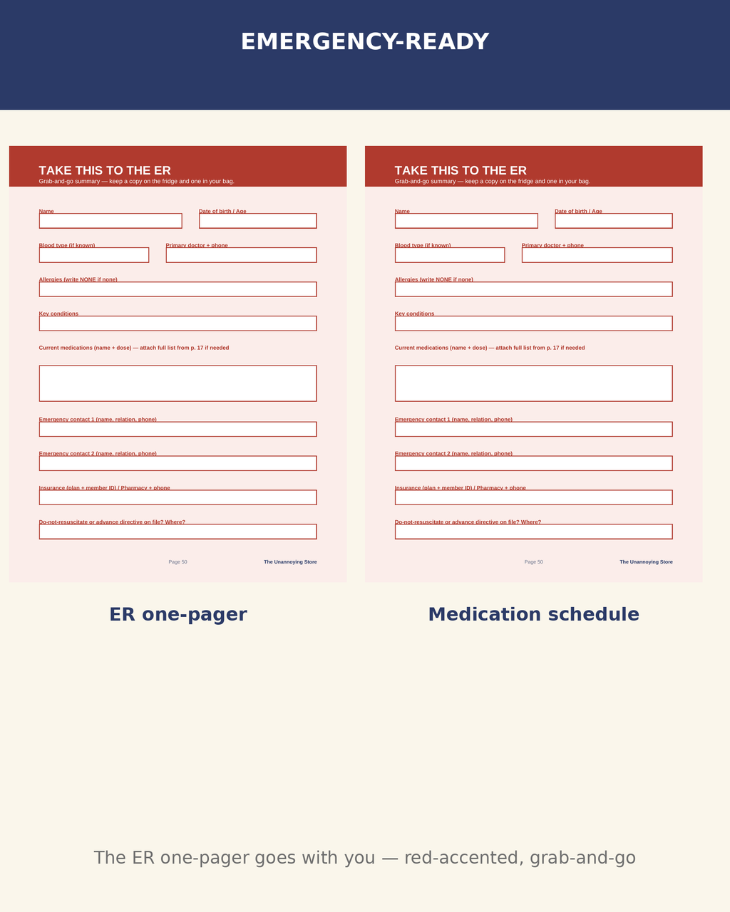 Caregiver planner preview: emergency one-pager
