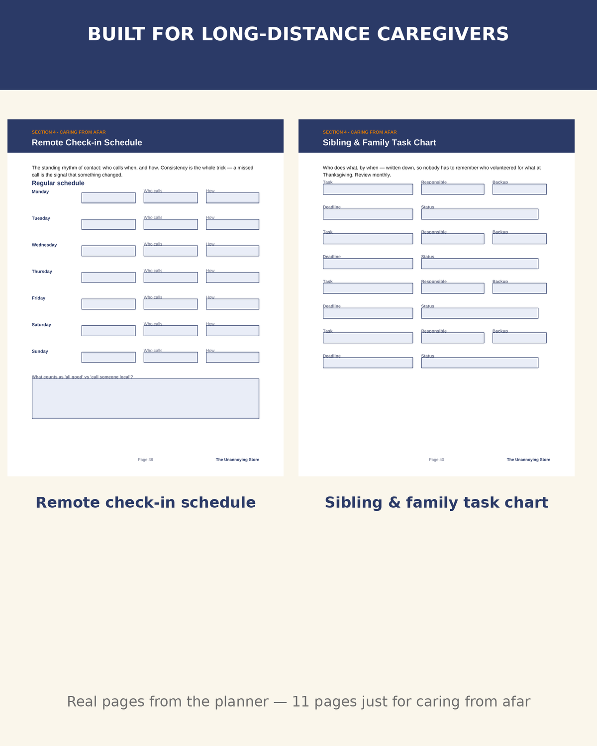Caregiver planner preview: long-distance caregiving pages