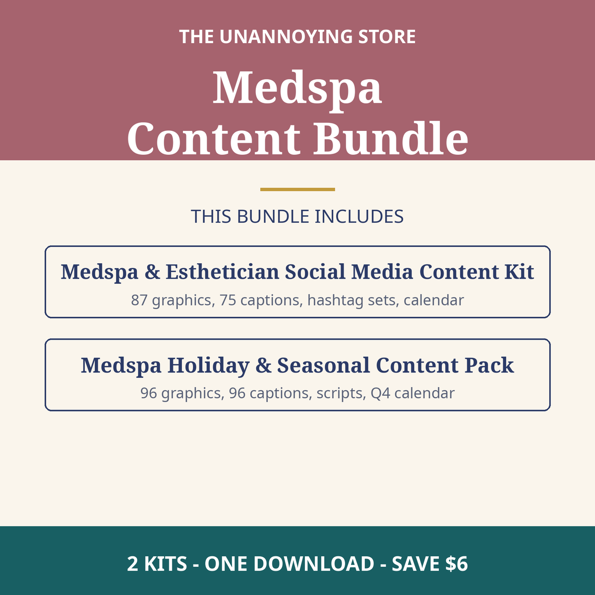 Medspa Content Bundle cover: both medspa kits, 2 kits, one download, save $6