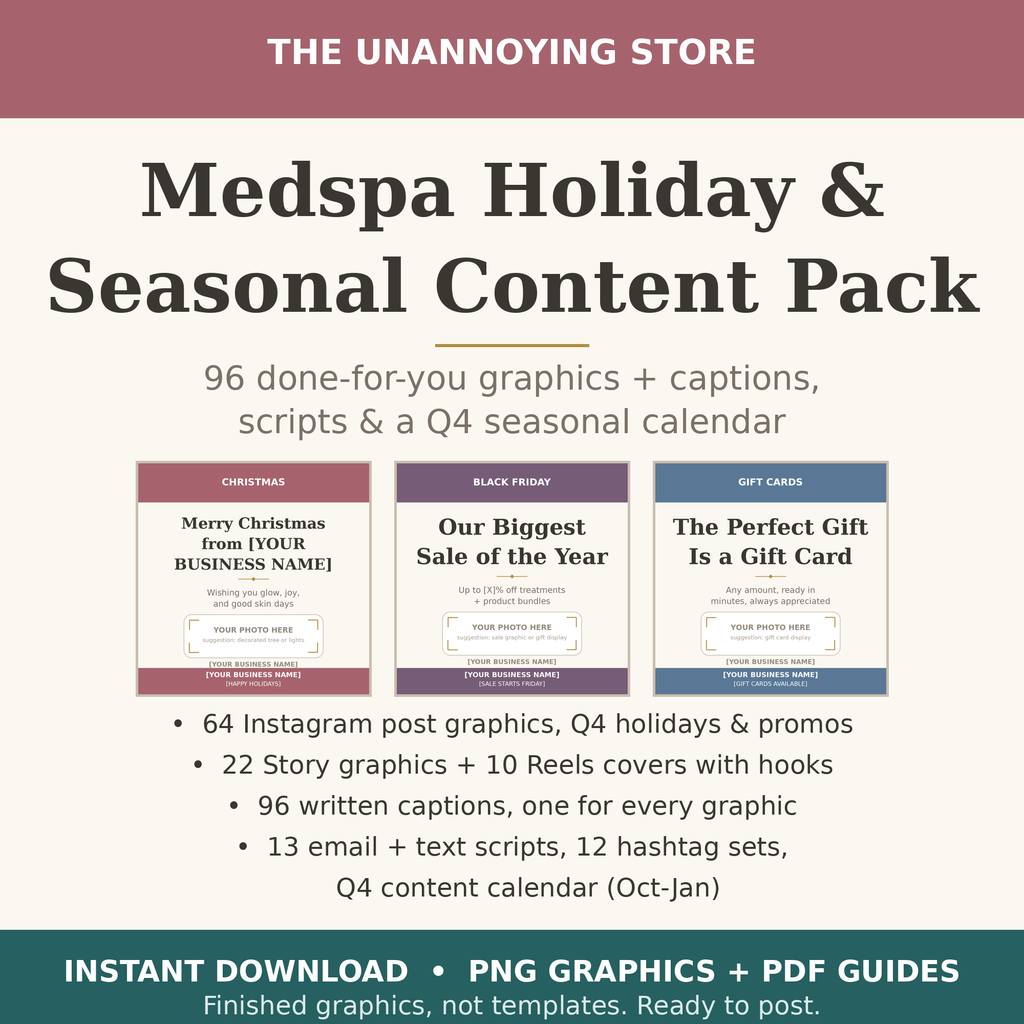 Medspa Holiday and Seasonal Content Pack cover, 96 graphics