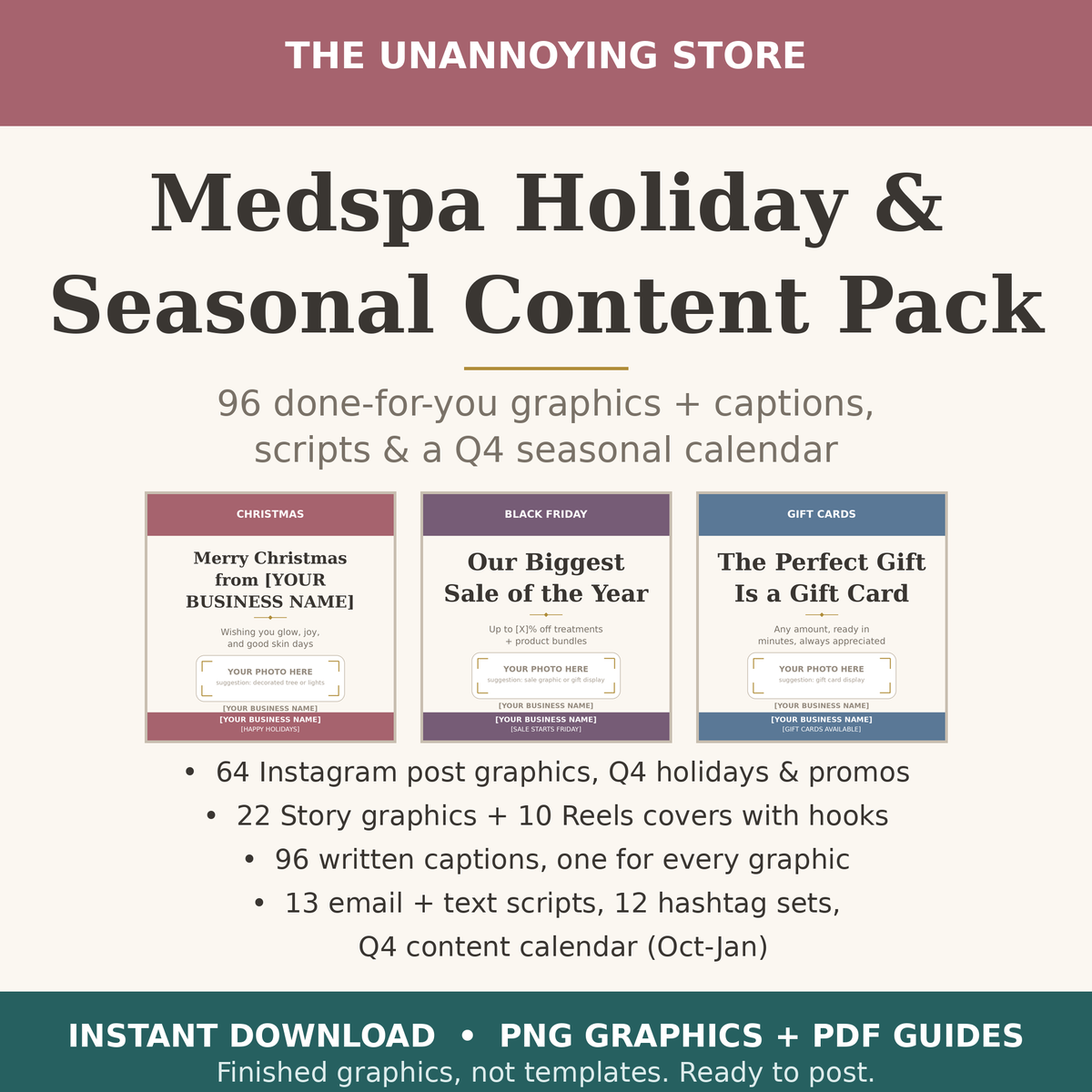 Medspa Holiday and Seasonal Content Pack cover, 96 graphics