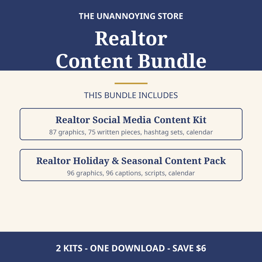 Realtor Content Bundle cover: both realtor kits, 2 kits, one download, save $6
