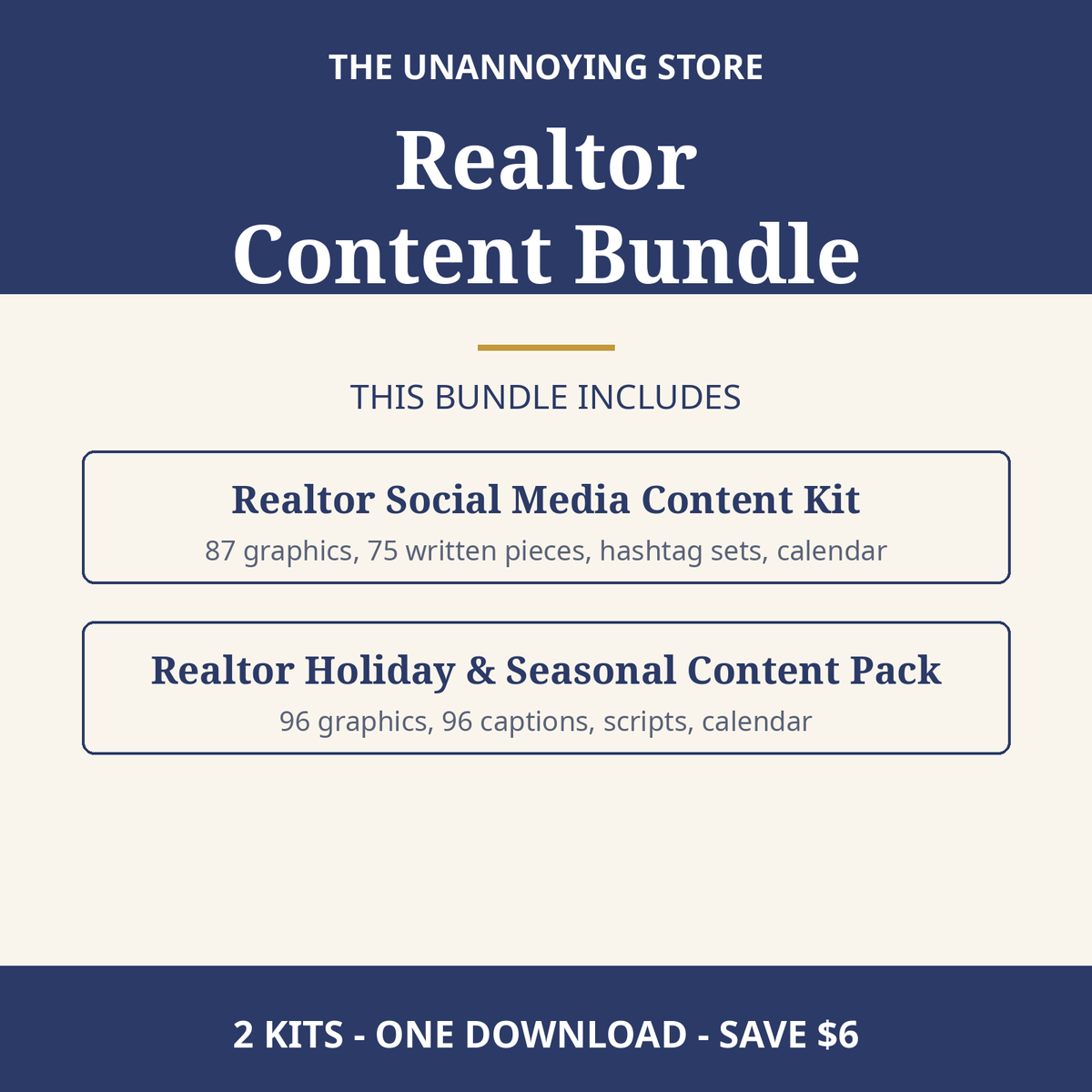 Realtor Content Bundle cover: both realtor kits, 2 kits, one download, save $6