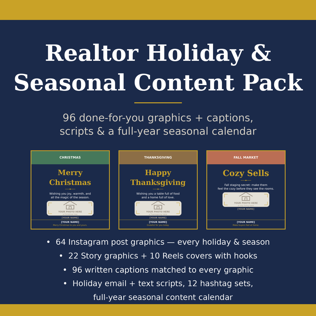 Realtor Holiday and Seasonal Content Pack cover, 96 graphics
