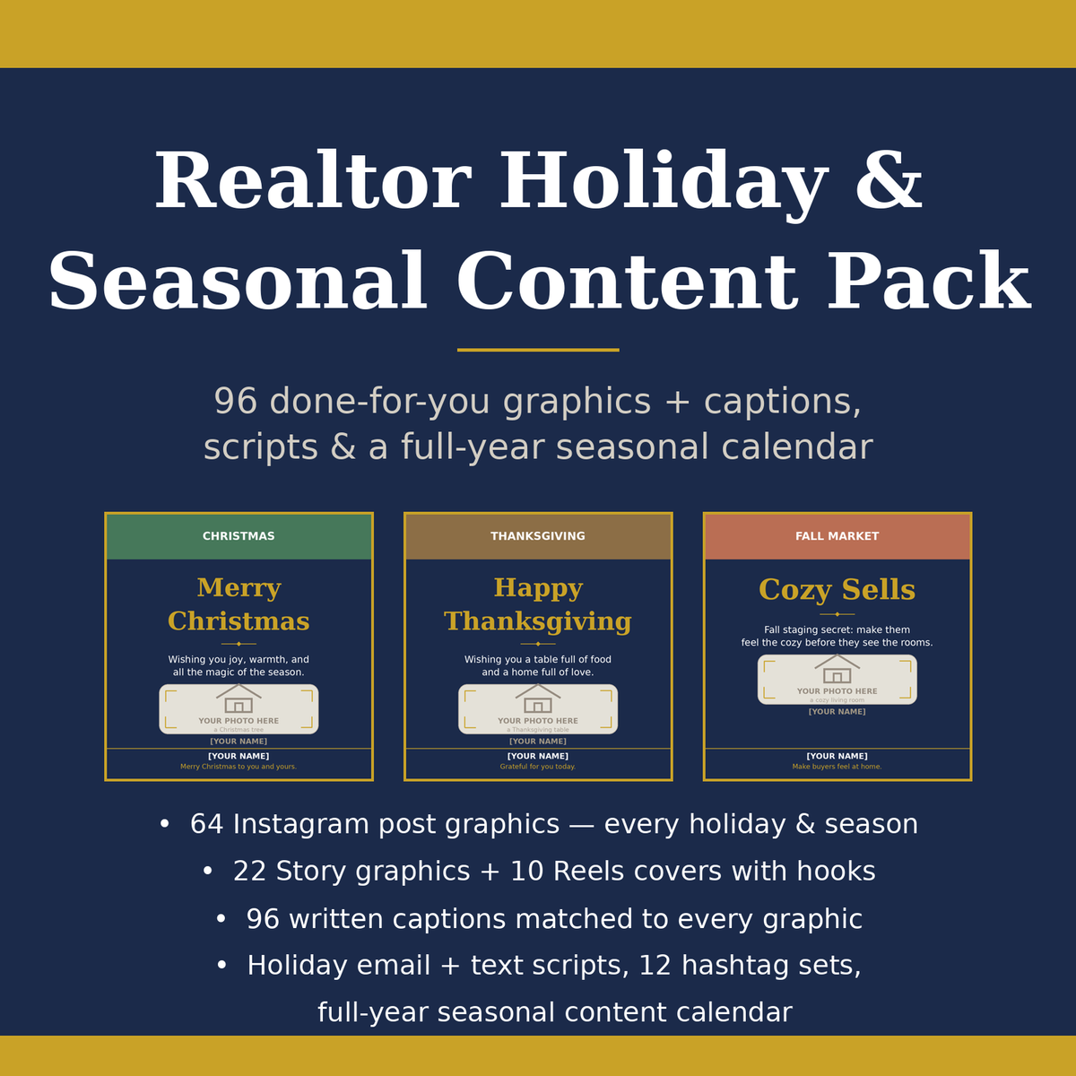 Realtor Holiday and Seasonal Content Pack cover, 96 graphics