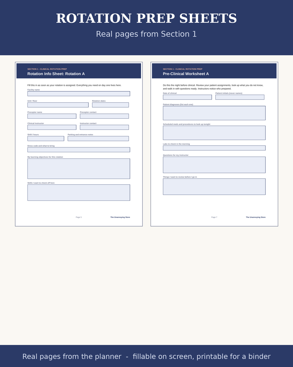 Clinical rotation prep sample pages