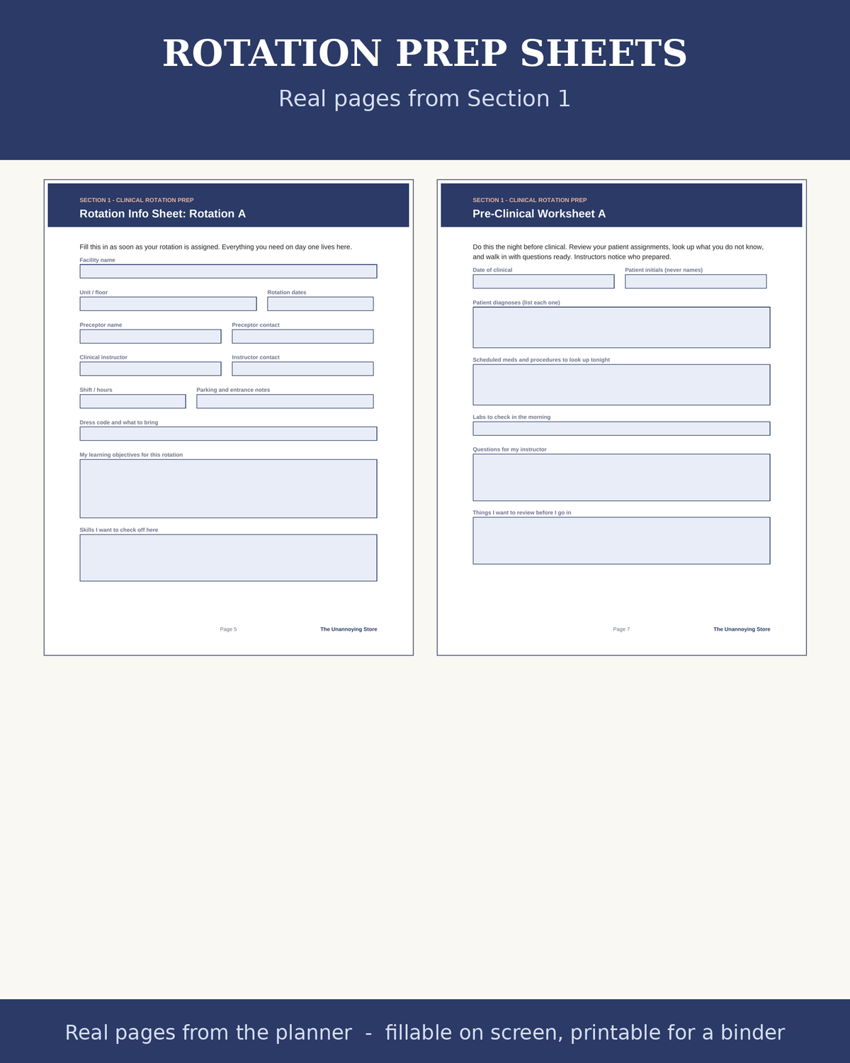 Clinical rotation prep sample pages
