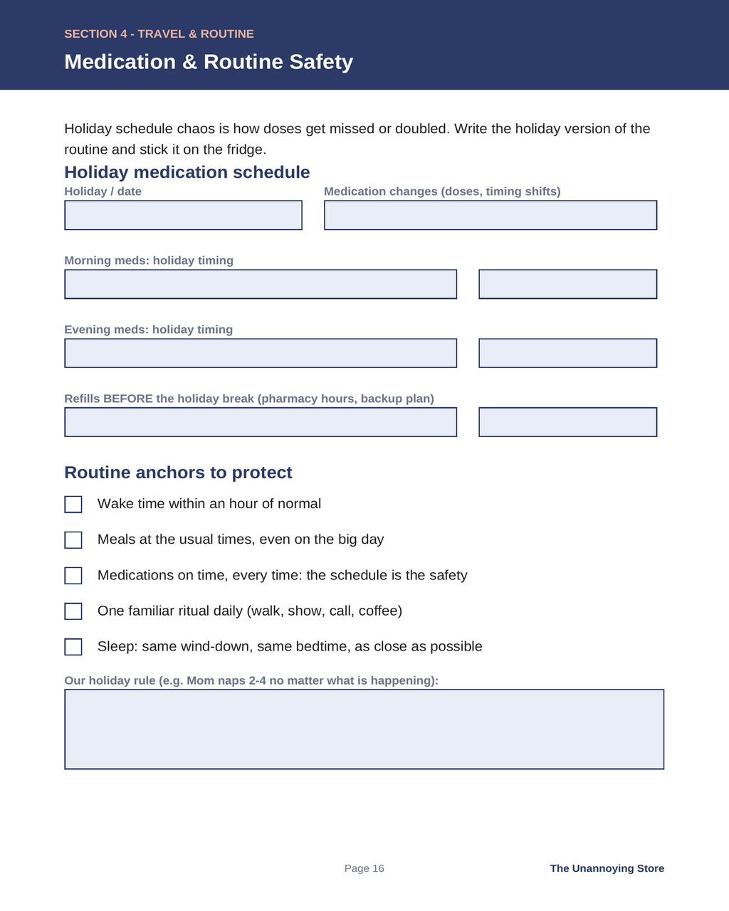 Medication and routine safety page