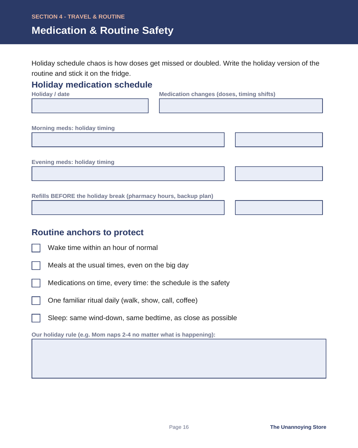 Medication and routine safety page