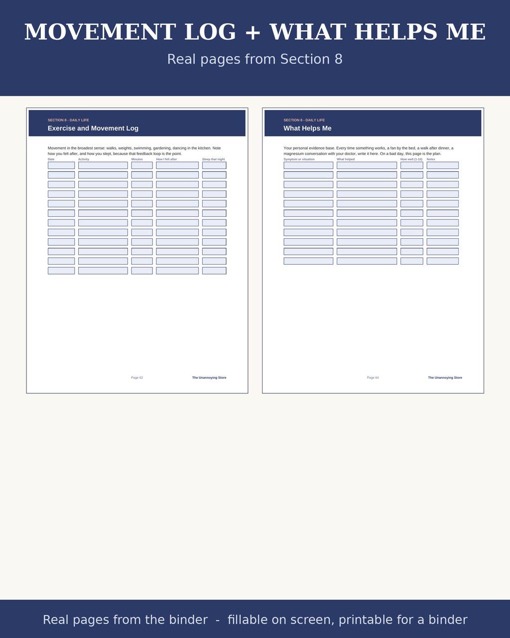 Movement log and what helps me: real pages