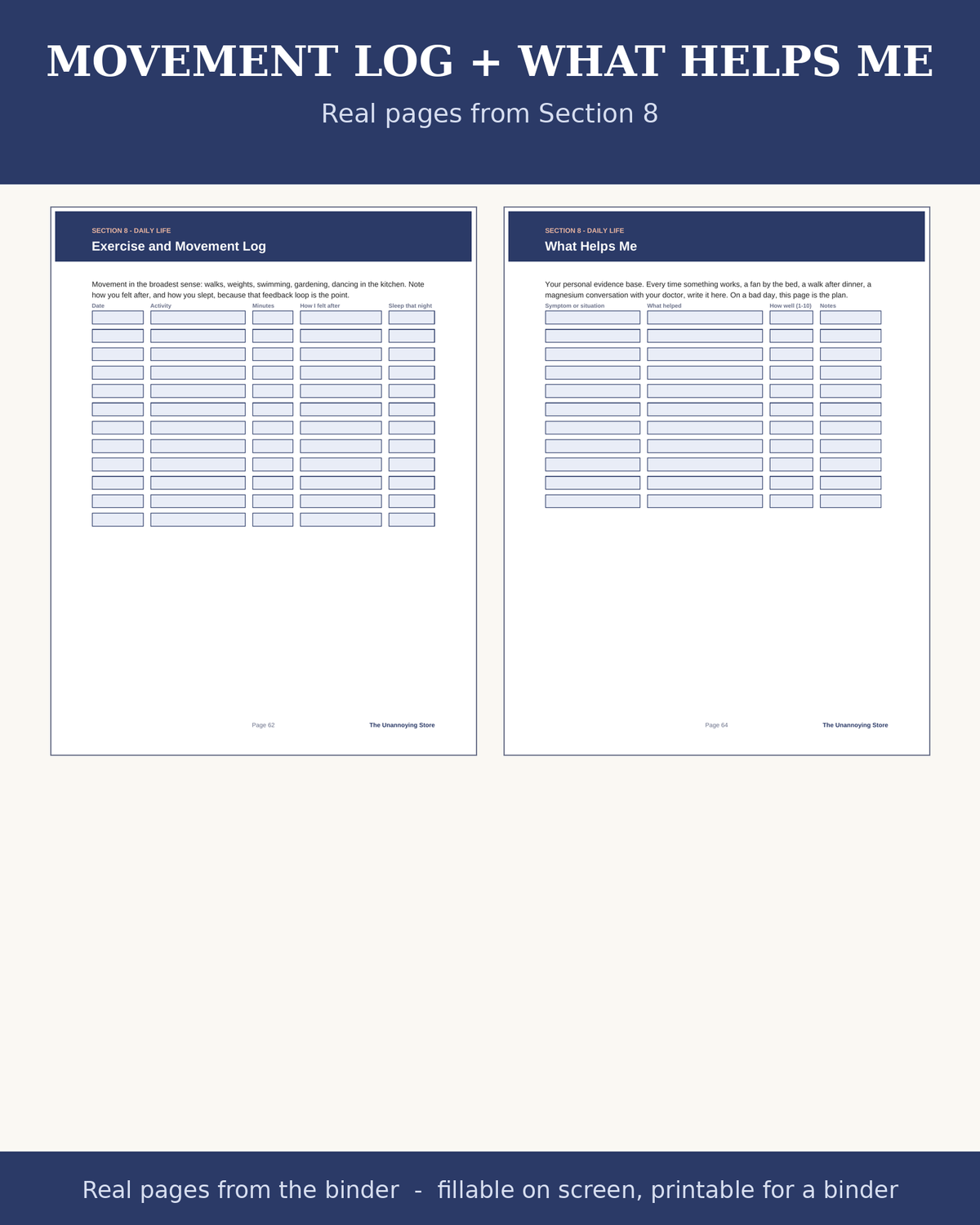 Movement log and what helps me: real pages