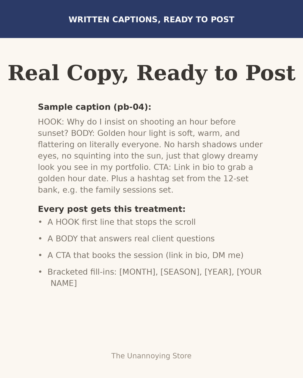 Photographer kit, sample captions preview